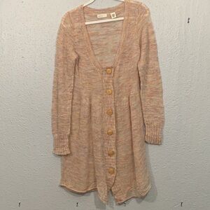 Sleeping on Snow Anthro. Wool Blend Long Lt. Weight Multicolor Cardigan Sweater